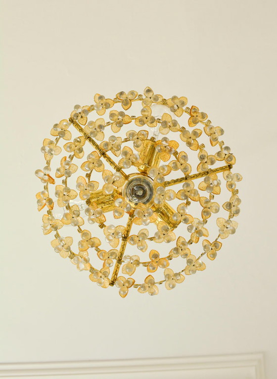 Lampadario vintage in vetro di Murano con frutta, 58 gocce, metallo dorato, 4 luci, anni '70 – Murano Glass (photo 8 of 10)