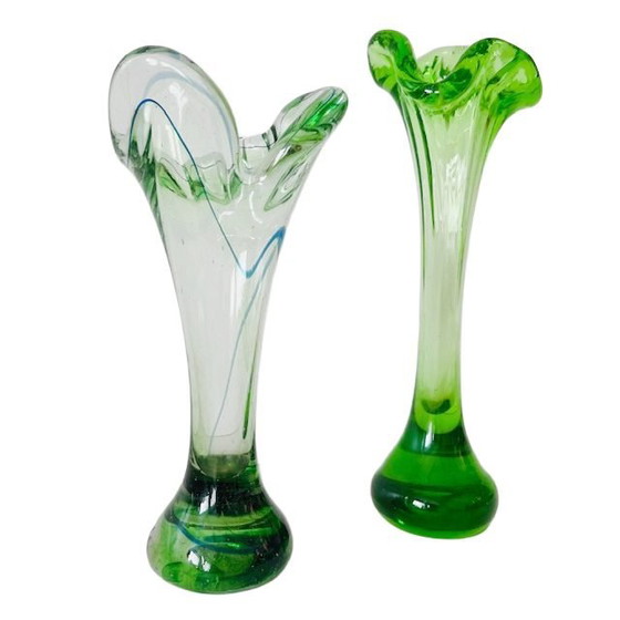 Image 1 of Set di vasi in vetro di Murano verde della metà del secolo scorso 1950