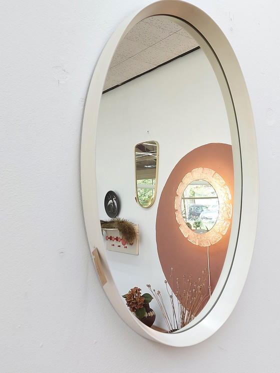 Image 1 of Large Vintage Mirror Oval Wood White 70S