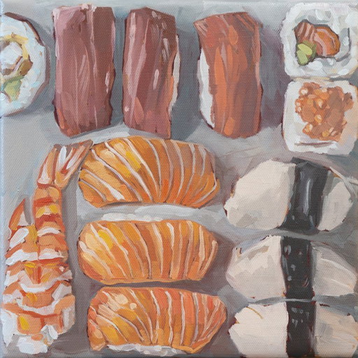 Sushi, oil on canvas, 20x20 cm, Sandra Kolondam