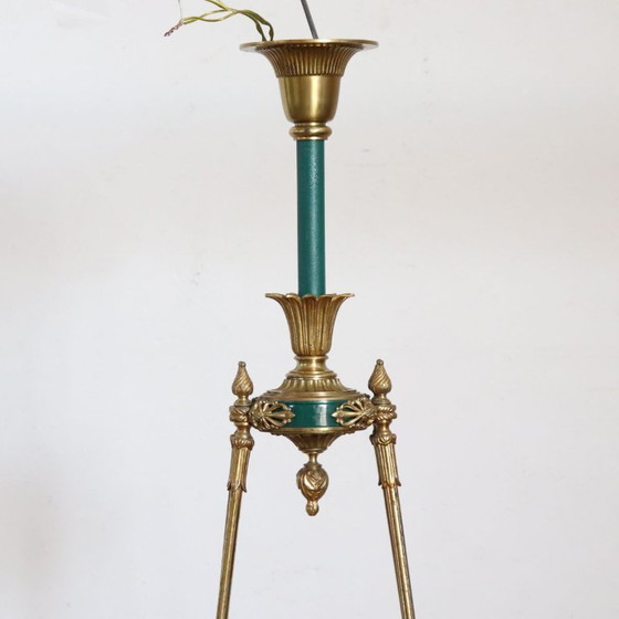 Lampadario in bronzo dorato e metallo laccato verde, 20 lampadine, Italia, inizio XX secolo. – Bronze (photo 9 of 18)