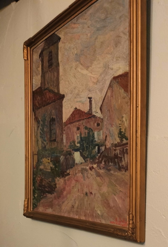 Image 1 of Painting by artist Charles Dehoy 1872-1940 from Brussels Saint-Gilles - the work depicts a village in Hareville in France