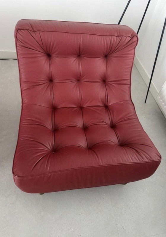 Image 1 of Fraaie refurbished rode leren Montis Quintus chaise longue 