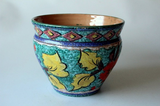 XL Handmade Ceramic Plant pot hand-painted, made in Italy, marked, Multi Color, Vintage (photo 4 of 11)