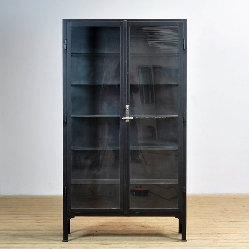 Black iron medical/display cabinet, 1930s