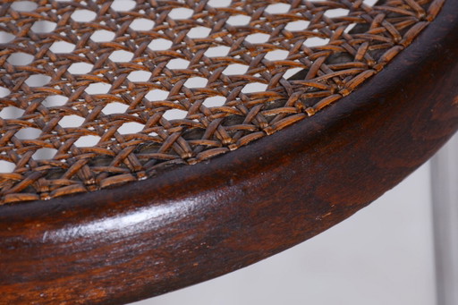Restored Bauhaus Stool, by Robert Slezák, Chrome, Rattan, Czech, 1930s – krukjes, Wood (photo 2 of 9)