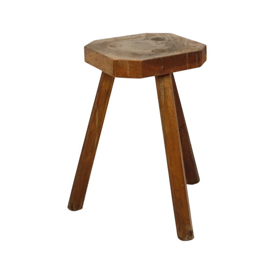 Image 1 of Antieke Eiken Driepoot Kruk Melkkruk