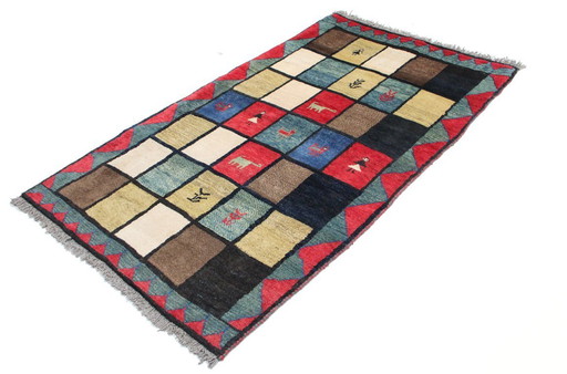 Alfombra oriental persa original Gabbeh Ghashghai, 200 cm x 110 cm, color natural antiguo