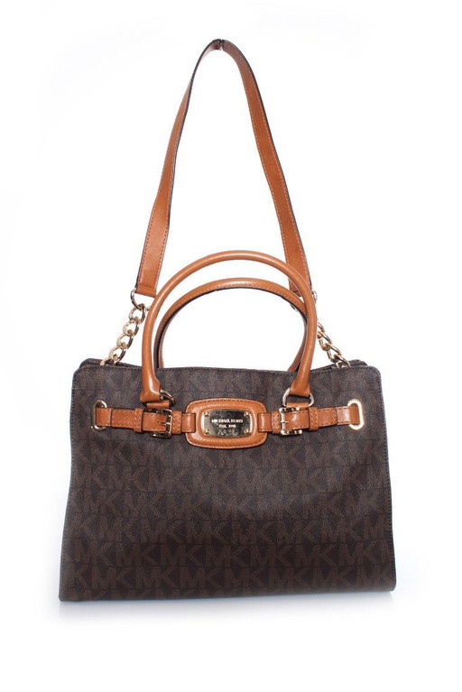 Borsa shopper Michael Kors in tela marrone con monogramma.