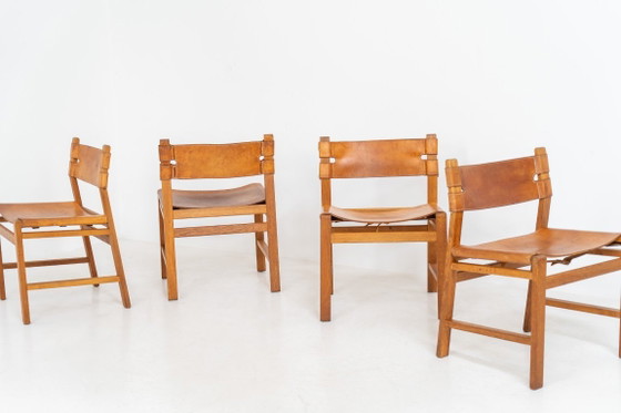 Image 1 of Oak & leather dining chairs (Denmark, 1960s).