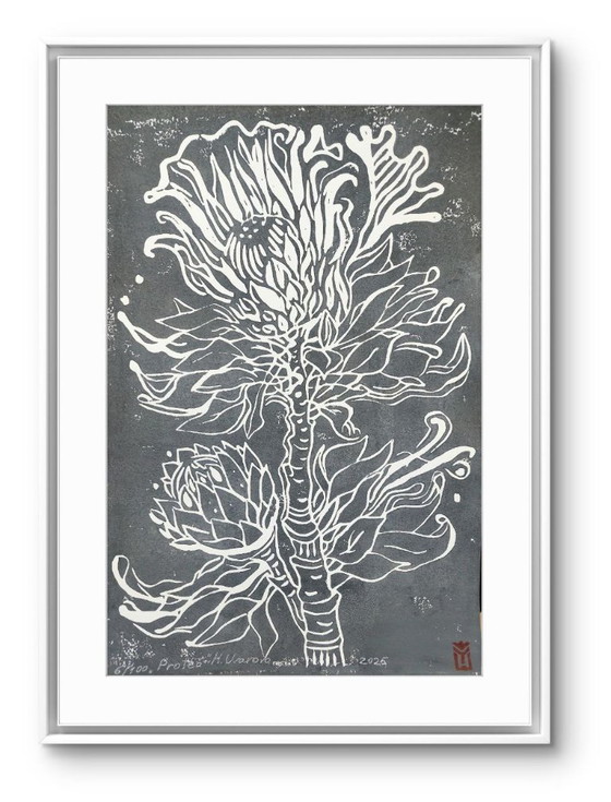 Image 1 of Protea Linocut – A3 Botanical Art Print 