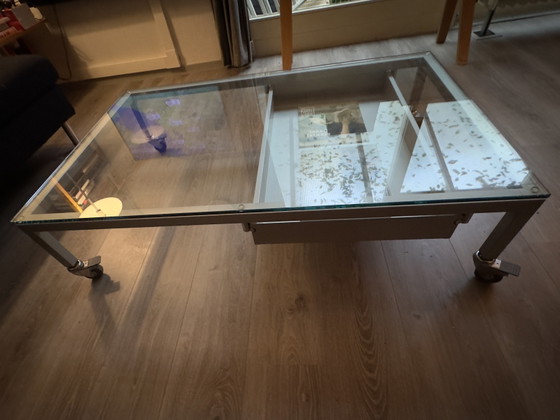 Design salontafel op wielen met lade – Desalto, Glass, Metal (photo 11 of 15)