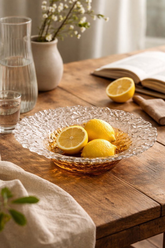 Image 1 of Set di 2 ciotole vintage in vetro ambrato testurizzato – design di metà secolo