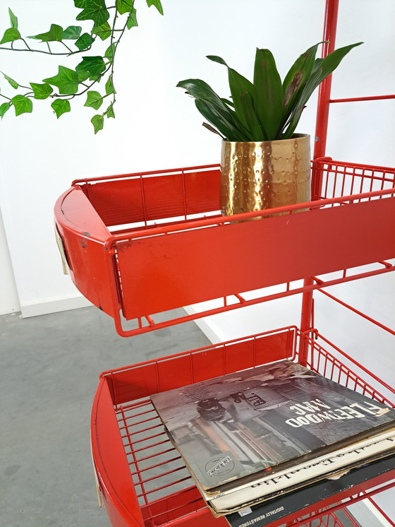 Image 1 of Red Metal Shop Display Case Shop Rack With Baskets Vintage
