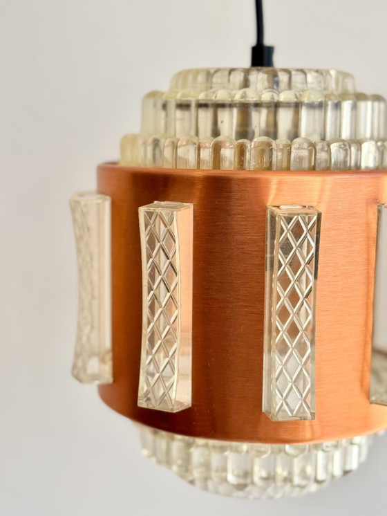 Image 1 of Lampada a sospensione vintage in rame e resina trasparente