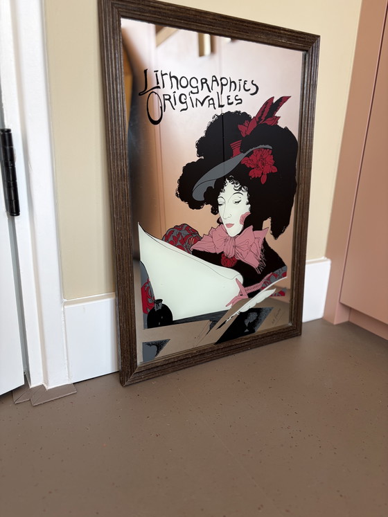 Prachtige vintage Art Nouveau reclamespiegel – Georges de Feure (70s/80s) – Wood, Glass (photo 2 of 8)