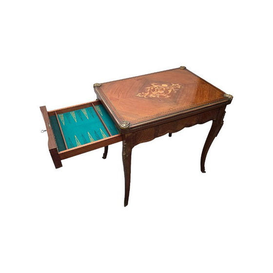 Image 1 of Table de jeu française de style Louis XV avec marqueterie, années 1960
