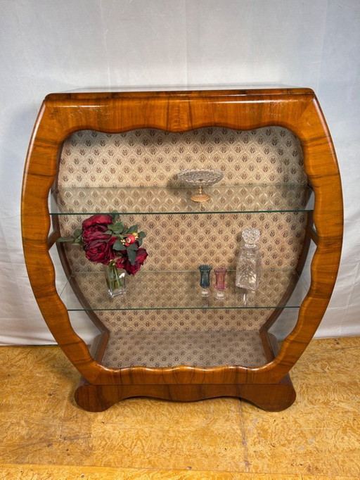 Art Deco Vintage Walnut Display Cabinet 1930s-1940s timeless elegance