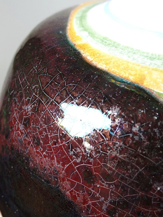 Large Vintage Handmade Ceramic Vase with Iridescent Luster 20th-21st Century – Artisanal (photo 11 of 13)