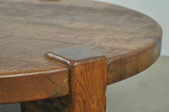 Image 1 of Massief eikenhouten ronde salontafel, brutalist 1970s