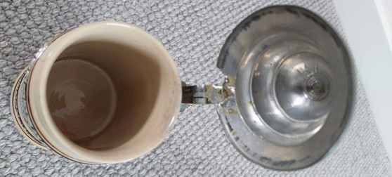 Boccale da birra tedesco vintage con coperchio in peltro – Modello 375 (1/4 di litro) – Oggetti decorativi (photo 6 of 9)