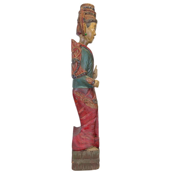 Standing Burmese Nat Spirit Deva – Mandalay Style Myanmar ca. 1930–1950 – Sculpture (photo 3 of 10)