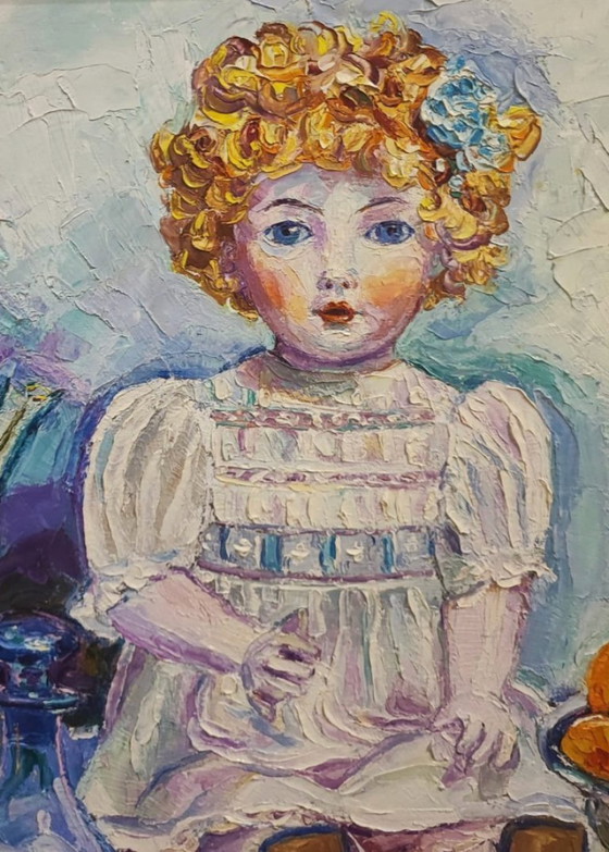 Image 1 of Oil on canvas Still Life with Porcelain Doll - Impressionist School 20th Century - Art and Decoration