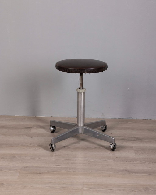 Tabouret vintage des années 1960 en métal et cuir, style industriel