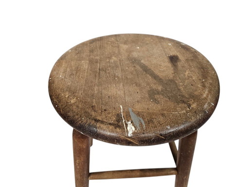Vintage - wooden stool - column - plant table - oak - 1950's