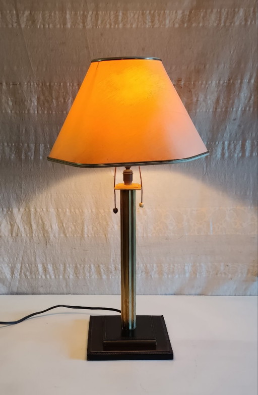 Lampe à poser en cuir et laiton - design 50's