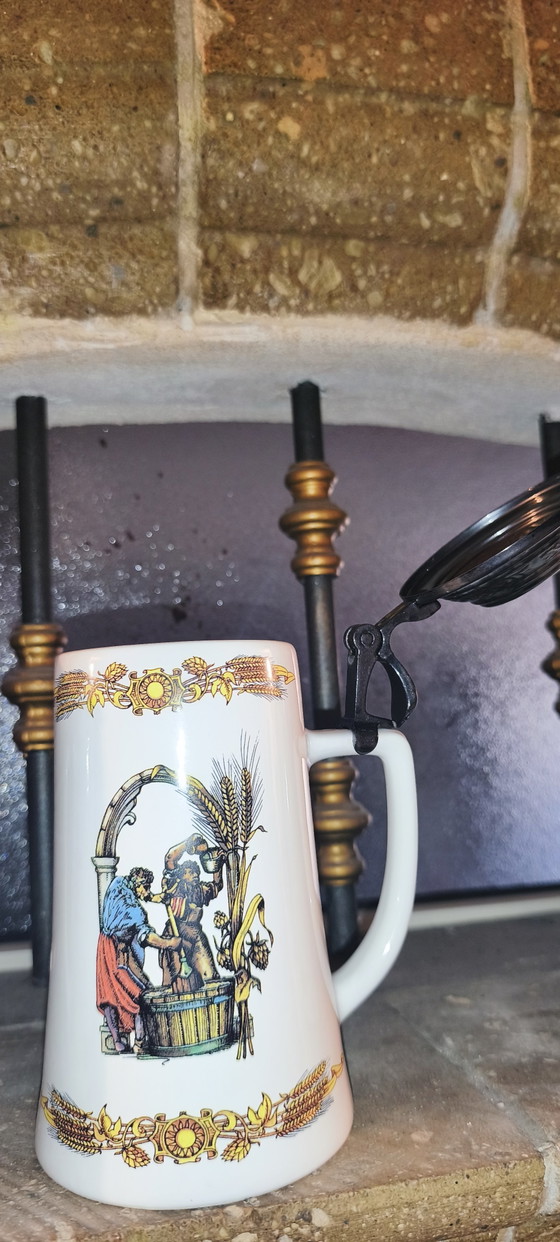 Set aus 3 weißen Keramik-Bierkrügen (500 ml) mit Metalldeckel, Motiv: Ährenblatt – SPLUGEN, Tafelgeschirr (photo 6 of 6)