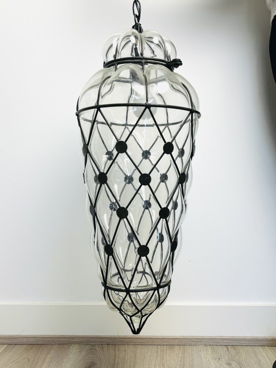 Image 1 of Large Venetian glass pendant lantern lamp