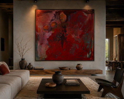 Groot abstract olieverfschilderij op linnen