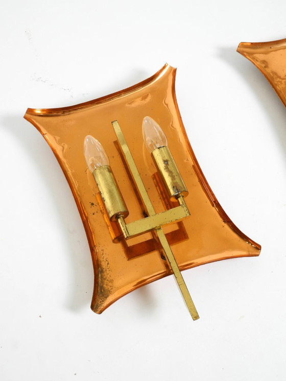 Image 1 of Appliques murales d'église uniques, grandes et lourdes, de style milieu du siècle, en cuivre et laiton