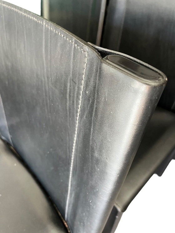 Image 1 of 6 schwarze Leder-Esszimmerstühle Carol von Carlo Bartoli für Matteo Grassi