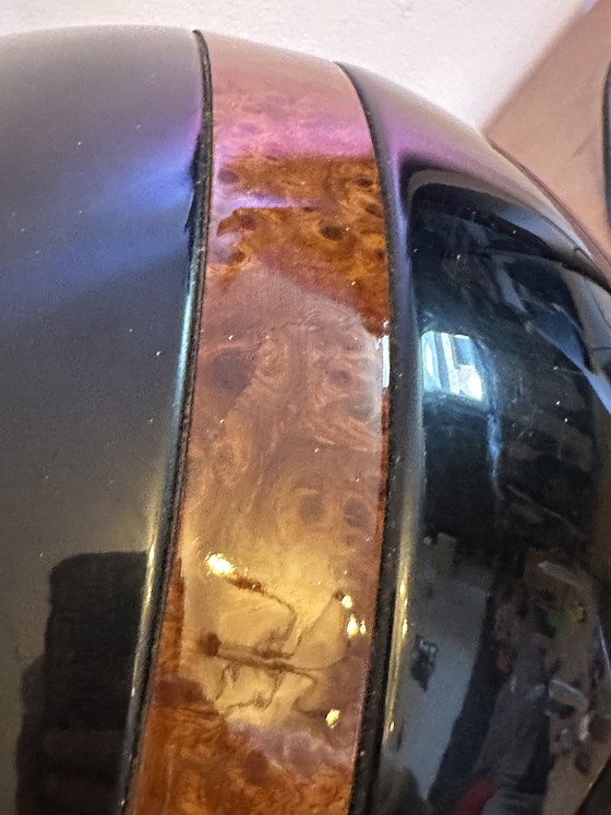 Image 1 of Vintage Hollywood Regency style table lamp in walnut and brass, 1970s