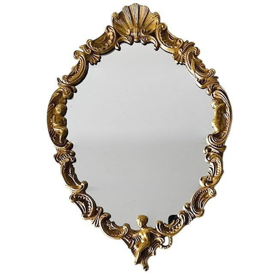Image 1 of Putti in ottone con specchio dorato barocco francese anni '50