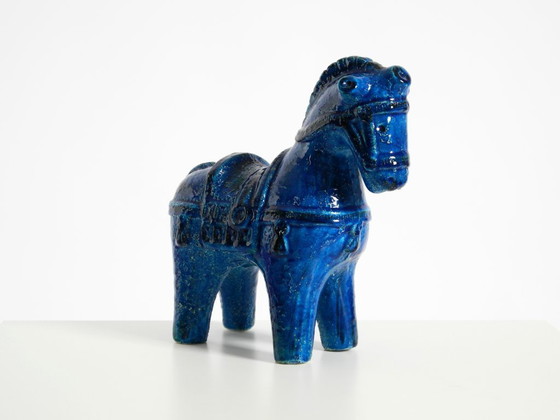 Image 1 of Wunderschönes Keramikpferd aus den 1960er Jahren aus der Kollektion „Rimini Blue“ von Aldo Londi für Bitossi, Italien.