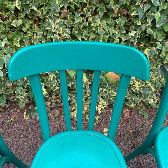 Set aus 4 grünen Bistrostühlen, Esszimmerstühle, Holz, Türkis, Vintage (Foto 8 von 15)