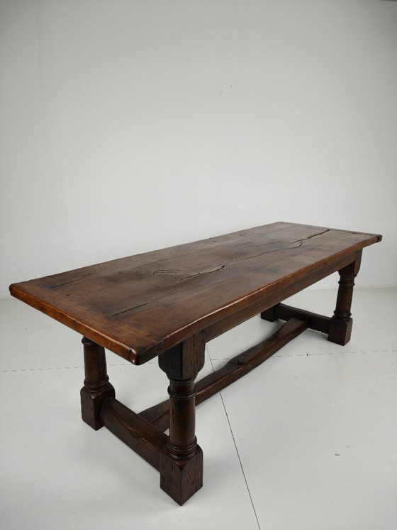 Image 1 of Solid English Oak Dining Table – 20th Century