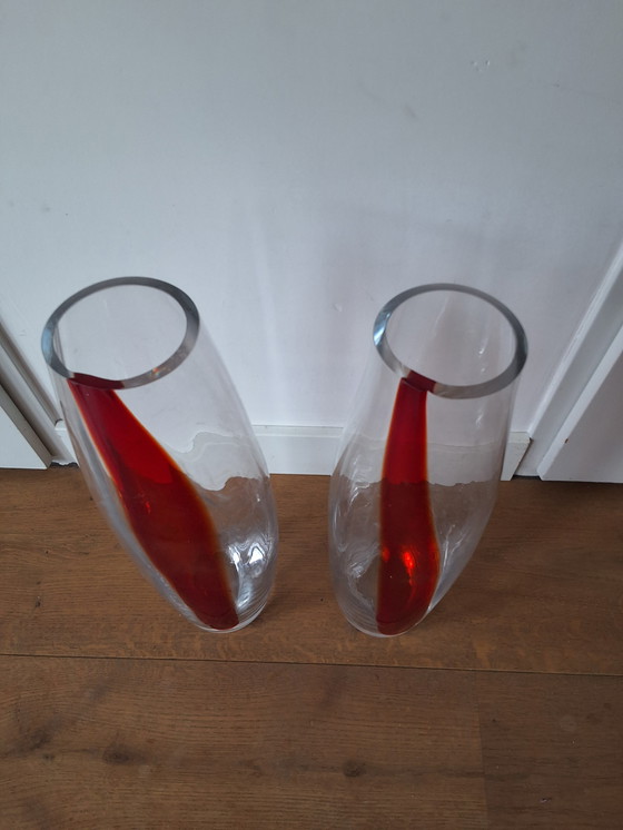 Image 1 of 2 glass vases with red accents