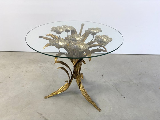 Vintage Gilt Metal Flower Side Table, 1960s – Glass (photo 10 of 10)