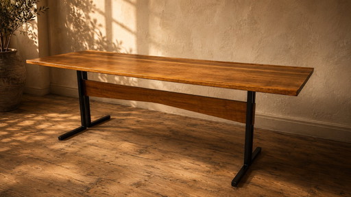 Vintage Rectangular Coffee Table with Wooden Top and Black Metal Base, 1960s