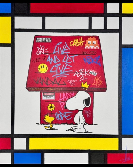 Image 1 of "Vivre et laisser vivre" Mondrian et ses amis. Peinture unique signée. Certificat d'authenticité inclus.