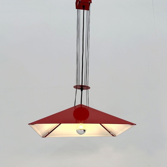 Image 1 of Rote verstellbare Pendelleuchte von Bieffeplast, 1980er Jahre