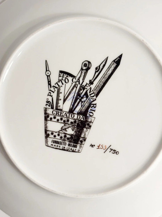 Fornasetti 1995 Ceramic Calendar Plate, Decorative Objects, Porcelain, Surrealism (photo 10 of 10)