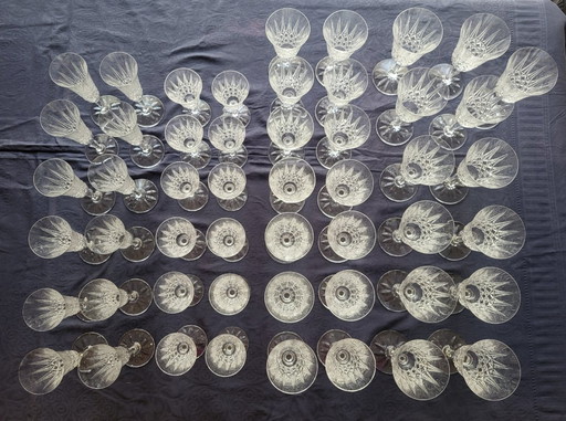 Set of Saint Louis Tarn pattern crystal glasses, France, 1950