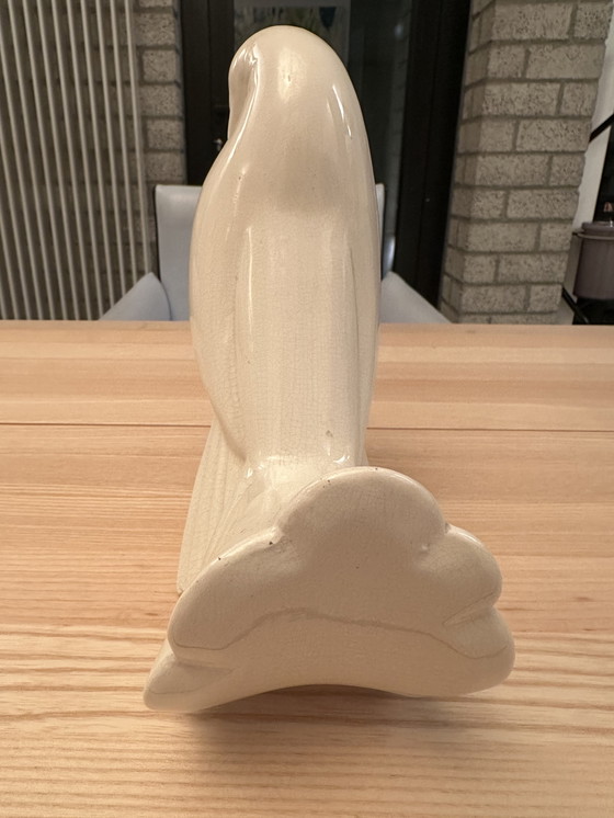 Image 1 of Art Deco craquele beeld duif Jacques Adnet