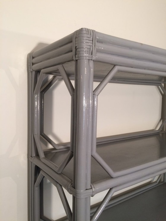 Image 1 of 80s Vintage bamboo shelf open cabinet