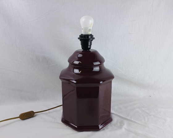 Image 1 of Handcrafted Black Ceramic Table Lamp Oriental Octogonal Vintage Designer